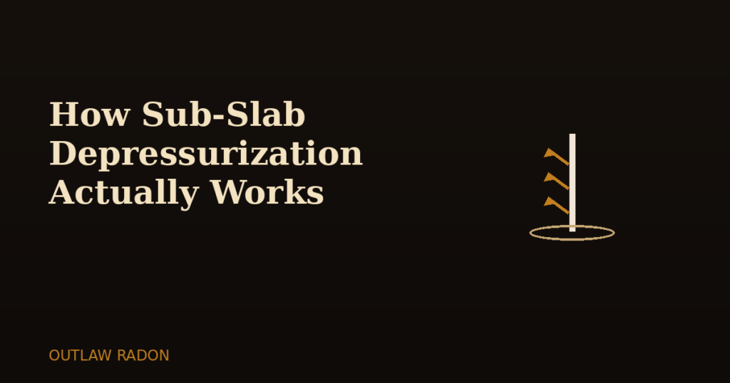 Illustration of arrows showing air pressure moving through a suction pipe beneath a foundation