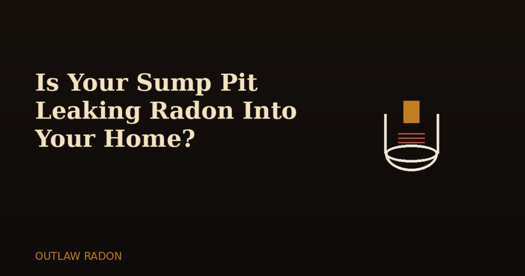Illustration of a sump pit and pump with radon gas lines, representing sump pump and radon mitigation